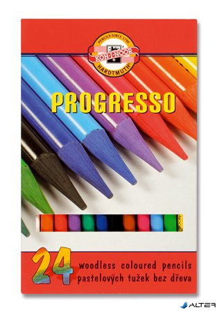 Színes ceruza készlet, henger alakú, famentes, KOH-I-NOOR "Progresso 8758/24", 24 különböző szín