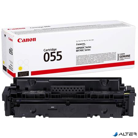 CRG-055 Lézertoner i-Sensys LPB663, 664, MF742, 744, 746 nyomtatókhoz, CANON, sárga, 2,1k