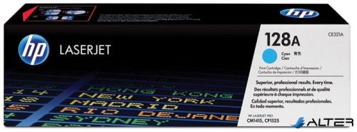 CE321A Lézertoner Color LaserJet Pro CM1415, CP1525N nyomtatókhoz, HP 128A, cián, 1,3k