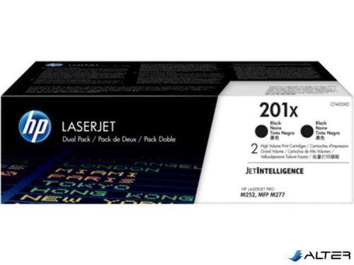CF400XD Lézertoner Color LaserJet Pro M252, M277 nyomtatóhoz, HP 201X, fekete, 2*2,8k