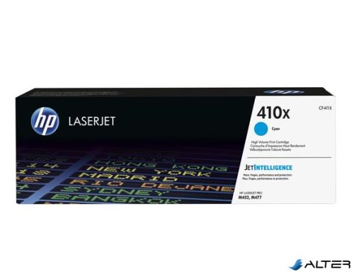 CF411X Lézertoner ColorlaserJet M452/477 nyomtatókhoz, HP 410X, cián, 5k