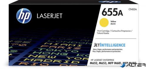 CF452A Lézertoner Color LaserJet M681, M682 nyomtatókhoz, HP 655A, sárga, 10,5k