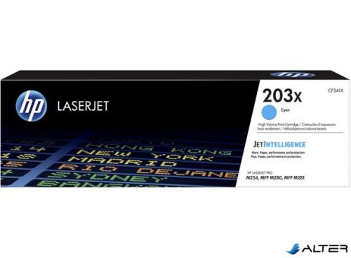 CF541X Lézertoner HP ColorLaserJet Pro MFP M280nw, MFP M281fdn, MFP M281fdw nyomtatókhoz, HP 203X, cián, 2,8k