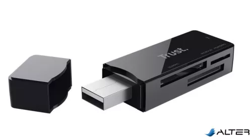 Kártyaolvasó, SD + MicroSD kártyához, USB 3.2 gen1, "TRUST Nanga", fekete