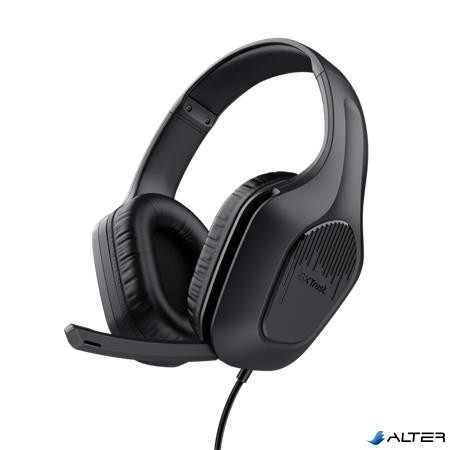 Fejhallgató, mikrofonnal, gaming, TRUST "GXT415 Zirox", fekete