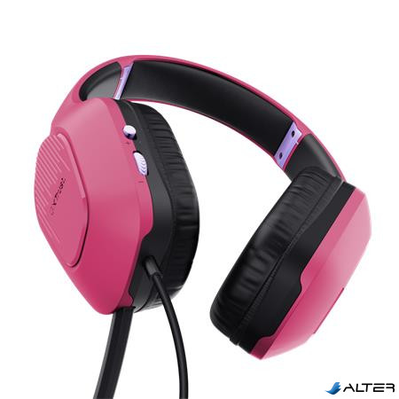 Fejhallgató, mikrofonnal, gaming, TRUST 'GXT415 Zirox', rózsaszín