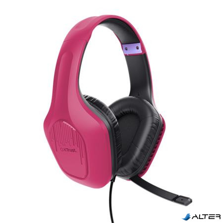 Fejhallgató, mikrofonnal, gaming, TRUST 'GXT415 Zirox', rózsaszín