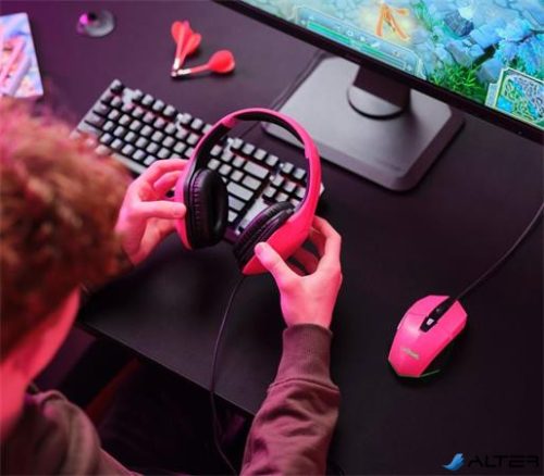 Fejhallgató, mikrofonnal, gaming, TRUST 'GXT415 Zirox', rózsaszín