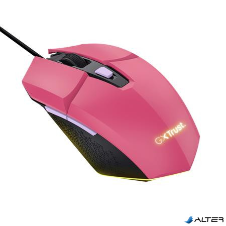 Egér, vezetékes, optikai, gaming, LED, TRUST 'GXT109P Felox', rózsaszín