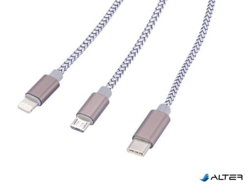 Töltőkábel 3 in 1, 1 m, TROIKA "Dreizack", szürke