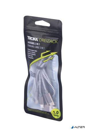 Töltőkábel 3 in 1, 1 m, TROIKA "Dreizack", szürke