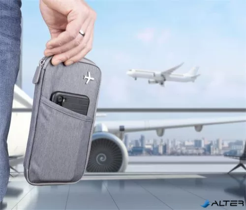 Dokumentumtároló, utazáshoz, RFID védelemmel, TROIKA 'Safe flight', szürke