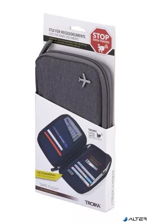 Dokumentumtároló, utazáshoz, RFID védelemmel, TROIKA 'Safe flight', szürke