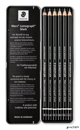 Grafitceruza készlet, fém doboz, hatszögletű, STAEDTLER "Mars Lumograph 100B", 6 különböző keménység, fekete