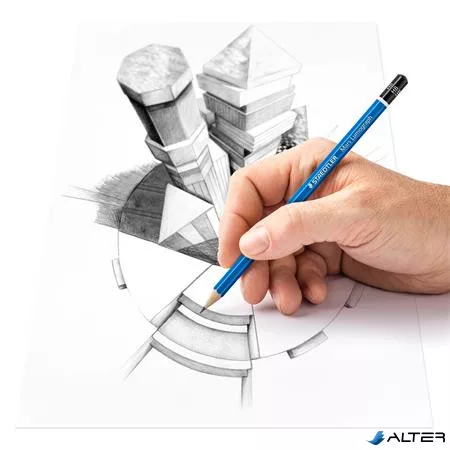 Grafitceruza készlet, fém doboz, hatszögletű, STAEDTLER "Mars Lumograph 100", 12 különböző keménység