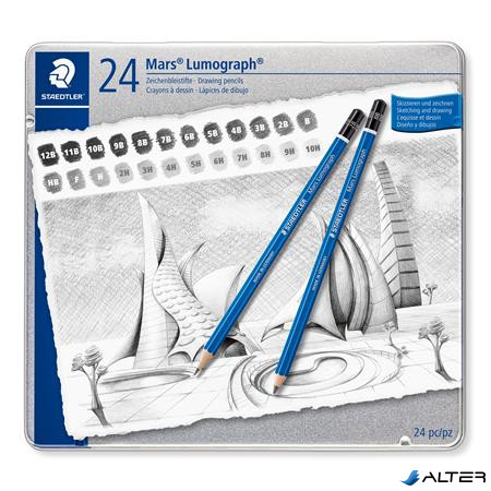 Grafitceruza készlet, fém doboz, hatszögletű, STAEDTLER "Mars® Lumograph® 100", 24 különböző keménység