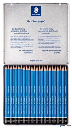 Grafitceruza készlet, fém doboz, hatszögletű, STAEDTLER 'Mars® Lumograph® 100', 24 különböző keménység