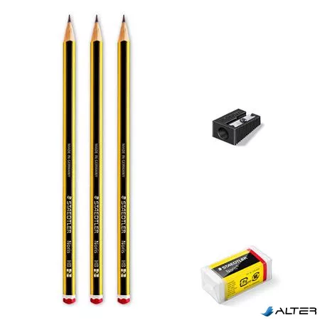 Grafitceruza, HB, hatszögletű, hegyezővel és radírral, STAEDTLER "Noris"