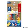 Színes ceruza készlet, háromszögletű, vastag, hegyezővel, STAEDTLER 'Noris® Jumbo 128', 10+2 különböző szín