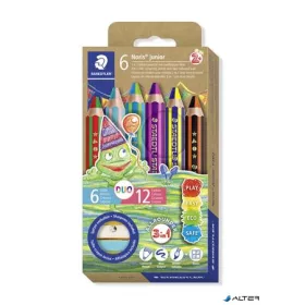   Színes ceruza készlet, duo színű, hegyezővel, STAEDTLER "Noris® junior 140", 6 különböző szín