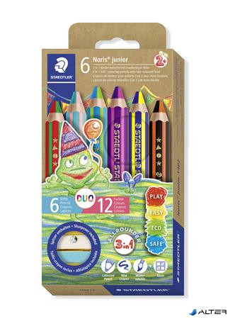 Színes ceruza készlet, duo színű, hegyezővel, STAEDTLER "Noris® junior 140", 6 különböző szín