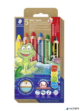 Színes ceruza készlet, grafitceruzával, hegyezővel,  STAEDTLER "Noris® junior 140", 5+1 különböző szín
