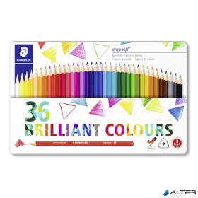   Színes ceruza készlet, háromszögletű, fémdobozos, STAEDTLER "Ergo Soft 157", 36 különböző szín