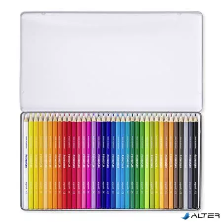 Színes ceruza készlet, háromszögletű, fémdobozos, STAEDTLER "Ergo Soft 157", 36 különböző szín