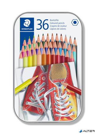 Színes ceruza készlet, hatszögletű, fém dobozban, STAEDTLER '175', 36 különböző szín