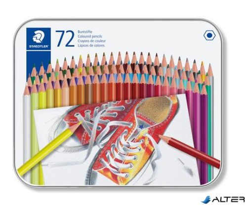 Színes ceruza készlet, hatszögletű, fém dobozban, STAEDTLER "175", 72 különböző szín