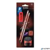 Grafitceruza készlet, hegyezővel, radírral, HB, STAEDTLER "Norix® 181", korall piros
