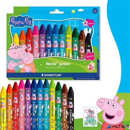 Zsírkréta, hatszögletű, jumbo, STAEDTLER „Noris® junior 224”, Peppa malac, 12 szín
