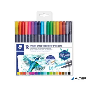   Ecsetirón készlet, 0,5-0,8/1,0-6,0 mm, kétvégű, STAEDTLER "3001", 18 szín
