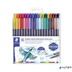   Ecsetirón készlet, 0,5-0,8/1,0-6,0 mm, kétvégű, STAEDTLER "3001", 36 szín