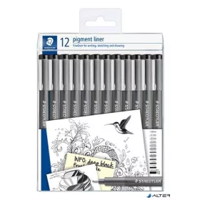   Tusfilc készlet, 12 különböző vonalvastagság, STAEDTLER "Pigment Liner 308", fekete