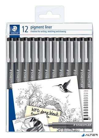 Tusfilc készlet, 12 különböző vonalvastagság, STAEDTLER 'Pigment Liner 308', fekete