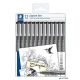 Tusfilc készlet, 12 különböző vonalvastagság, STAEDTLER "Pigment Liner 308", fekete