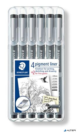 Tusfilc készlet, STAEDTLER "Pigment Liner 308", fekete, 4+2 darab