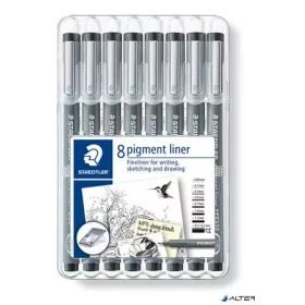   Tusfilc készlet, 8 különböző vonalvastagság, STAEDTLER "Pigment liner 308", fekete