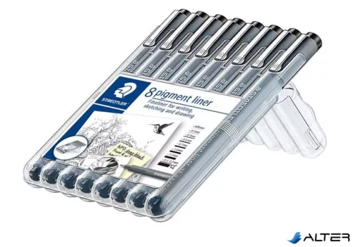Tusfilc készlet, 8 különböző vonalvastagság, STAEDTLER 'Pigment liner 308', fekete