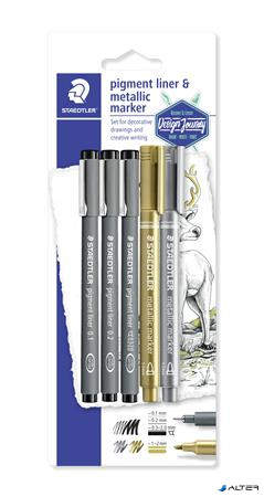 Tusfilc és dekormarker készlet, 5 db, STAEDTLER, 'Pigment Liner 308'