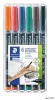 Alkoholos marker készlet, OHP, 0,4 mm, STAEDTLER 'Lumocolor® 313 S', 6 különböző szín