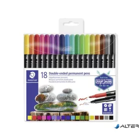   Alkoholos marker készlet, 0,5/3,0 mm, kétvégű, STAEDTLER "3187", 18 különböző szín
