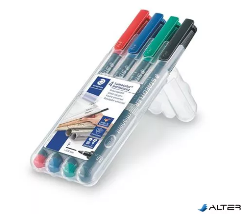 Alkoholos marker készlet, OHP, 0,6 mm, STAEDTLER "Lumocolor® 318 F", 4 különböző szín