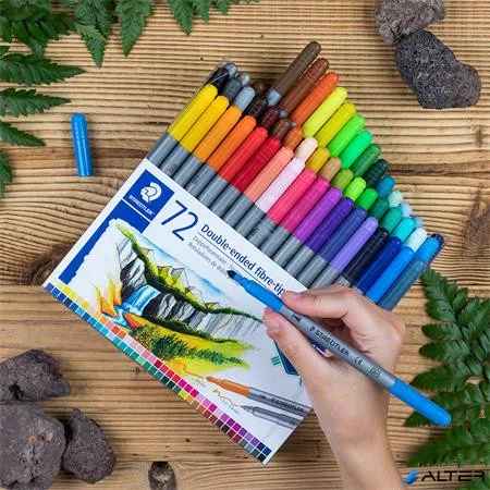 Filctoll készlet, 0,8/3,0 mm, kétvégű, STAEDTLER® "3200", 72 különböző szín