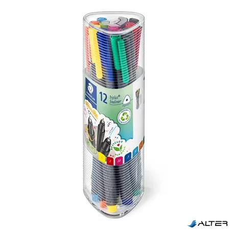 Tűfilc készlet, 0,3 mm, STAEDTLER "Triplus 334", 12 különböző szín