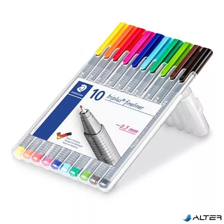 Tűfilc készlet, 0,3 mm, STAEDTLER 'Triplus 334', 10 különböző szín