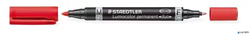 Alkoholos marker, 0,6/1,5 mm, kúpos, kétvégű, STAEDTLER 'Lumocolor® duo 348', piros