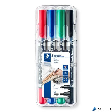 Alkoholos marker készlet, 0,6/1,5 mm, kúpos, kétvégű, STAEDTLER "Lumocolor® duo 348", 4 különböző szín