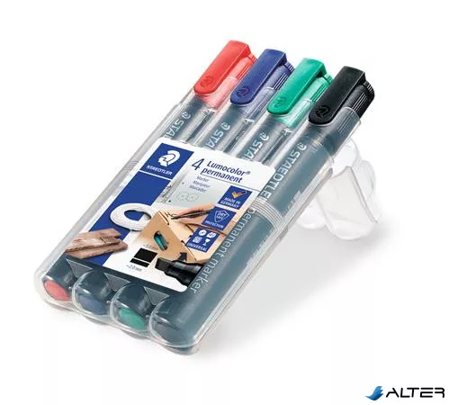 Alkoholos marker készlet, 2-5 mm, vágott, STAEDTLER 'Lumocolor® 350', 4 különböző szín